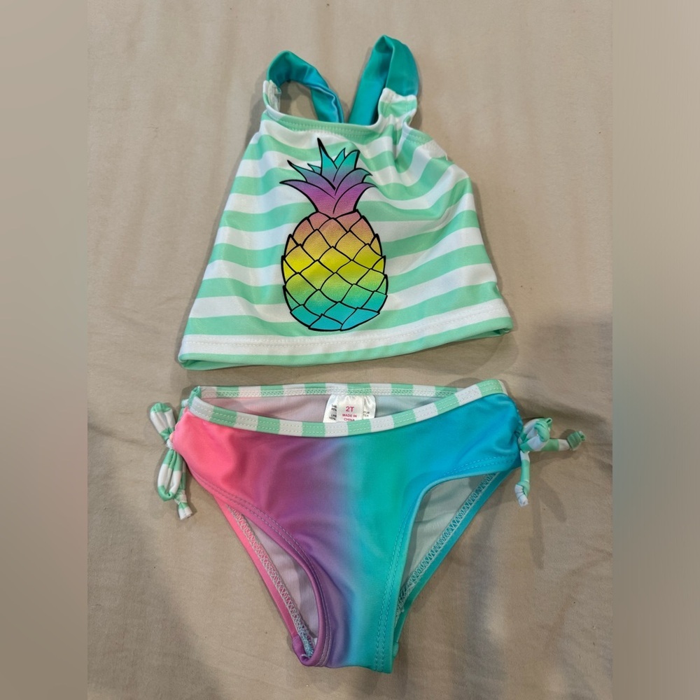 Wippette Girls Multi Colored Bikini Pineapple Swim Size 2T Beachy
